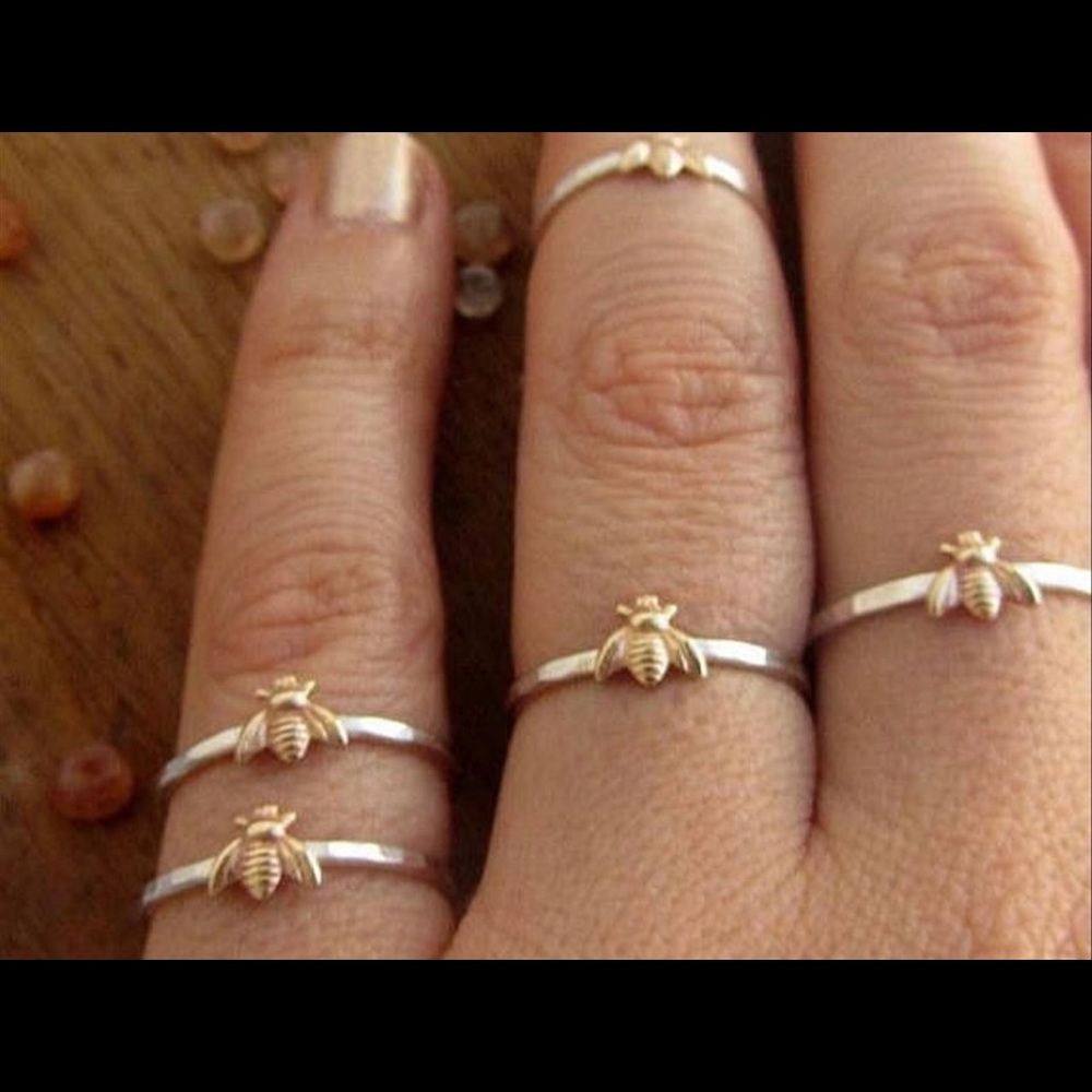 🐝 Hammered  Silver and Brass Bee Ring NEW